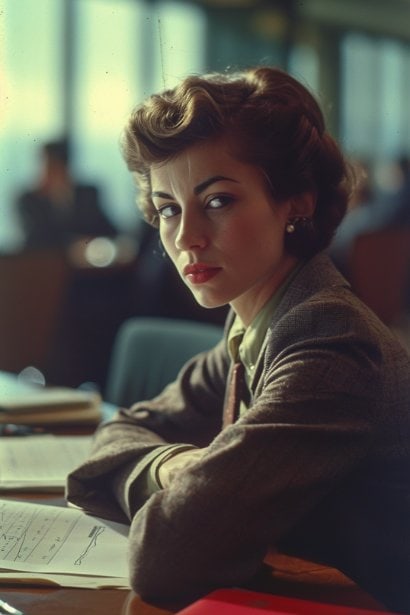A female manager sitting alone in a conference room, looking contemplative and somewhat troubled. She's reviewing a chart on team performance and morale, symbolizing the reflection on the impact of bypassing on her career and team dynamics.
