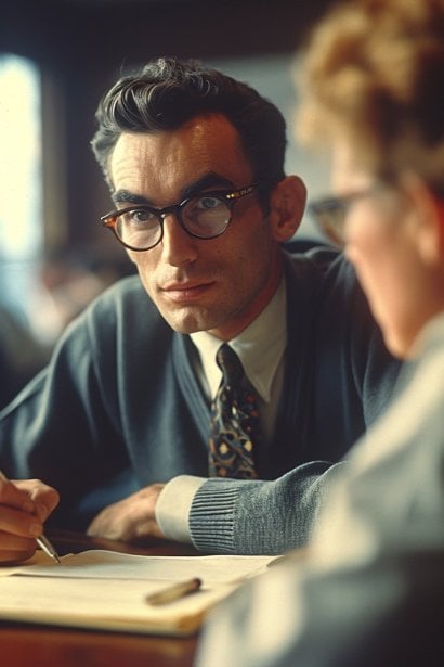 A male manager in a serious discussion with an HR representative, looking earnest and professional. The HR representative is attentively listening and taking notes, depicting a constructive dialogue on career advancement and bypass issues.