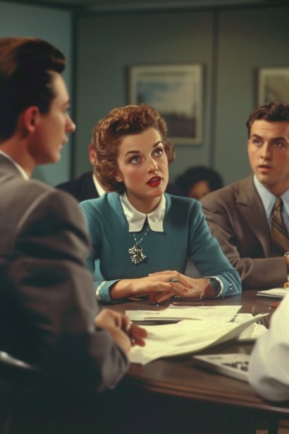 A diverse group of professionals in a collaborative office setting, discussing around a table. The individuals display expressions of engagement and mutual respect, illustrating the adaptation to workplace culture.