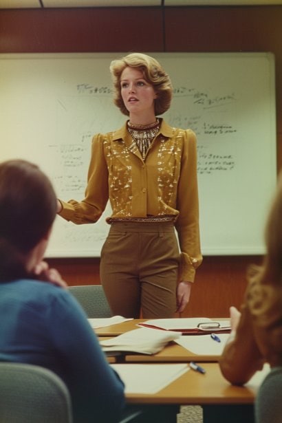 A female leader in a boardroom, leading a meeting with a small team. She’s standing confidently, gesturing towards a whiteboard, with team members (a mix of genders) looking engaged and taking notes, highlighting leadership communication skills.