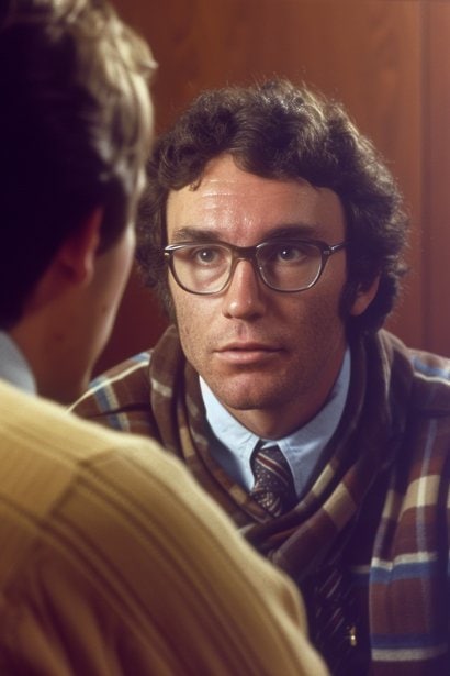 A one-on-one meeting scene with a male professional in his early 30s, looking empathetic and concerned, gently addressing a coworker's performance issues. The coworker, slightly out of focus, appears receptive yet concerned, capturing the delicate balance of a professional and empathetic discussion.