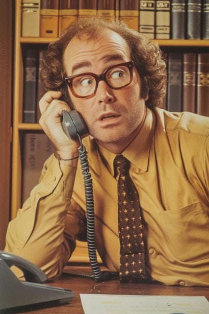 A male professional at his desk, holding a phone to his ear and looking slightly puzzled, indicating he is seeking further clarification on an issue or feedback from his boss.