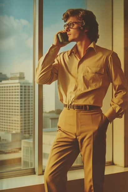 A young male professional standing near a window, speaking on his phone with a sincere and respectful demeanor. The background shows a cityscape view, indicating a business context, and his posture and expression convey the importance of timely and considerate communication.