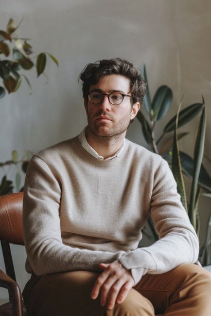 A male professional, seated in a quiet, neutral-toned meeting room, practicing his points. His expression is determined and slightly anxious, preparing for a conversation about unjustified criticism or severe discrepancies, illustrating the mental preparation involved in addressing challenging feedback.