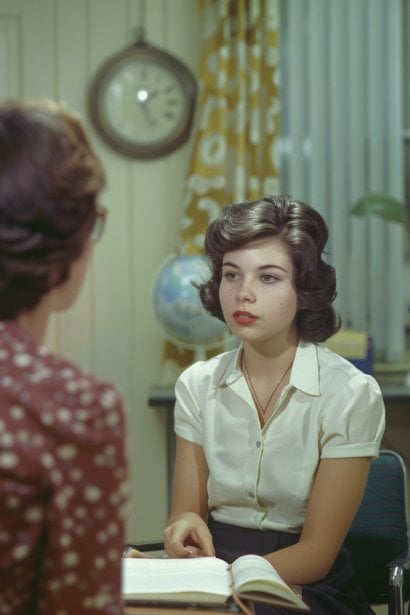 A female professional in her early 30s, looking composed and reflective, is practicing her responses to interview questions about confidentiality. She's sitting across from a friend, who is role-playing as an interviewer in a mock interview setup at a home office. Her expression is serious, showing her commitment to conveying her discretion and trustworthiness effectively.